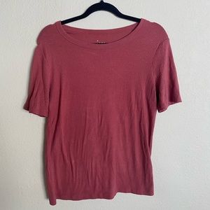 Pink Ribbed Fitted T Shirt